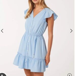 Ever New Rahnee Frill Hem Sky Blue Flutter Sleeve Mini Dress SZ 10